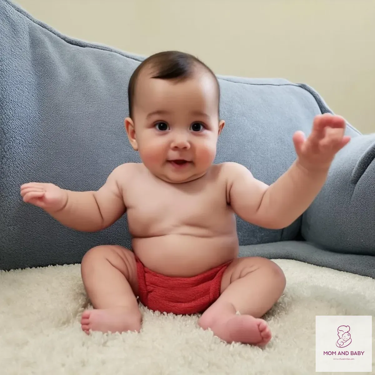 Em bé 6 tháng tuổi đang ngồi chơi