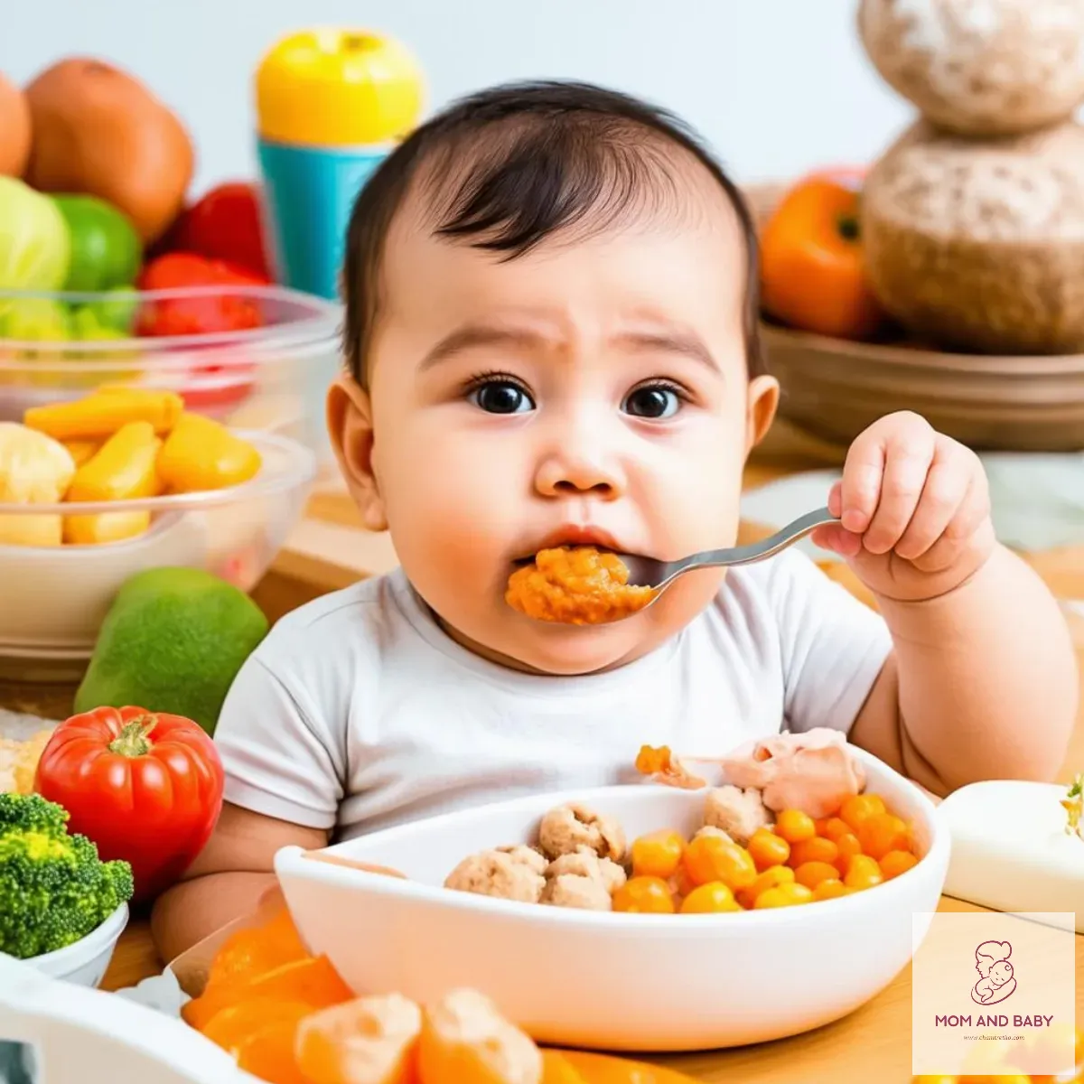 Bé mấy tháng ăn được thịt cá tôm